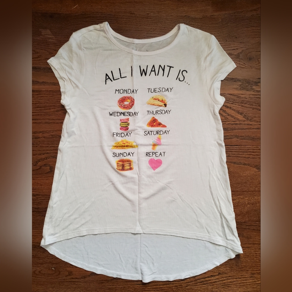 HARPER & ELLIOTT Girls M 7/8 high low food of the day shirt